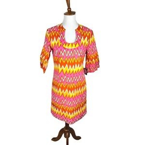 NWT Skirtin Around Zig Zag Print‎ Dress Size 8 Pink Orange Yellow 100% Cotton